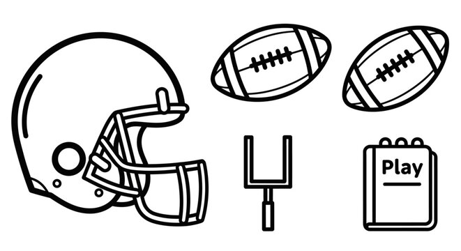 American Football Equipment Illustration Set.