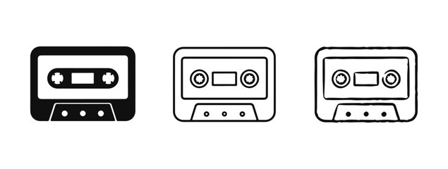 Cassette Tape set. vector icon set three styles: bold, line and brush, on a white background. © Roman