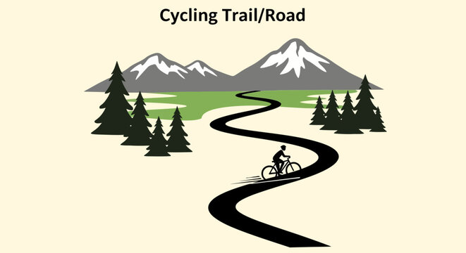 Person Riding Bicycle on Winding Road.