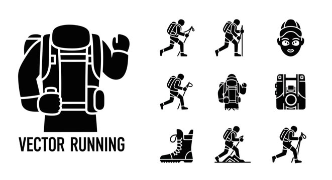 Vector running sport fitness icons set.
