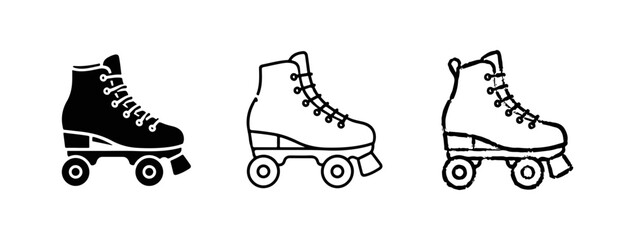 Roller Skate set. vector icon set three styles: bold, line and brush, on a white background.