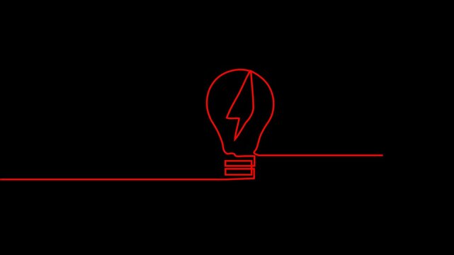Red outline of a light bulb filament on black background abstract bright