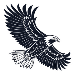 Fototapeta premium Stylized bald eagle in flight illustration graphic isolated on white background with animal kingdom, bird of prey