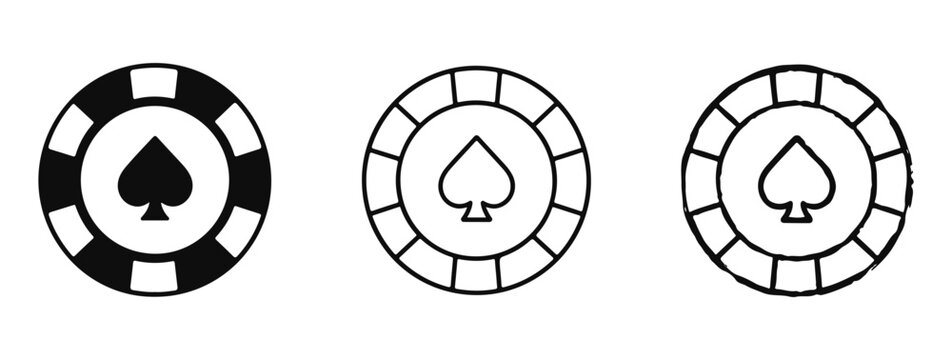 Poker Chip set. vector icon set three styles: bold, line and brush, on a white background.