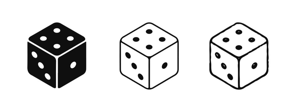 Dice set. vector icon set three styles: bold, line and brush, on a white background.