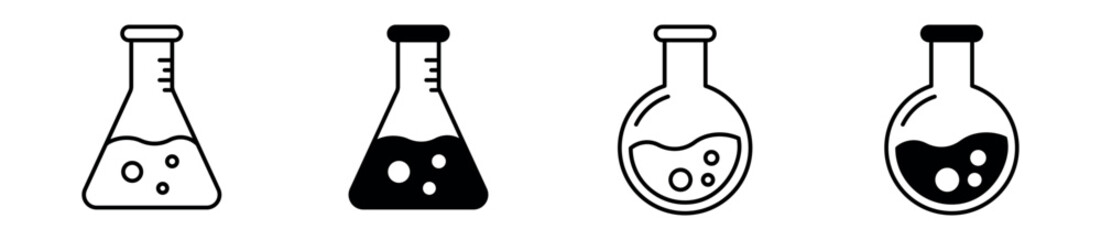 Laboratory Flask Icon Set. Chemistry and science flask symbols. Research, experiment, laboratory testing and education concept. Vector illustration. © Icon Atelier