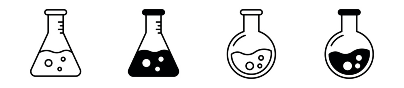 Laboratory Flask Icon Set. Chemistry and science flask symbols. Research, experiment, laboratory testing and education concept. Vector illustration.