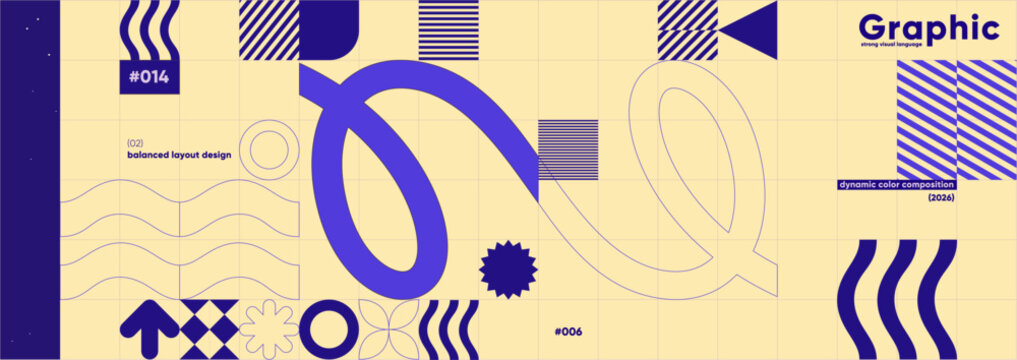 Abstract geometric illustration featuring bold shapes and contrasting colors. The design emphasizes balance and dynamic composition, ideal for modern graphic projects.