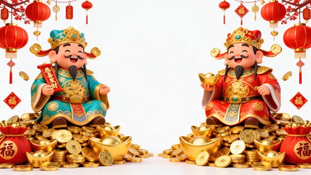 Chinese New Year deities with gold coins