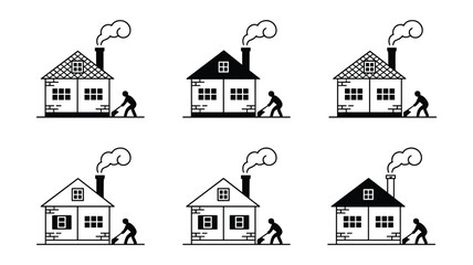 Obraz premium Six black and white line of houses with people walking away home building architecture person