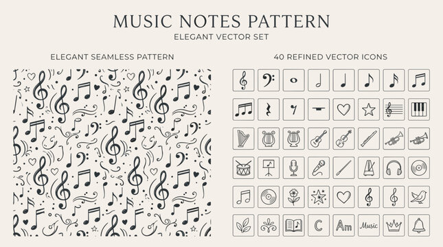 Music notes pattern with elegant vector icons