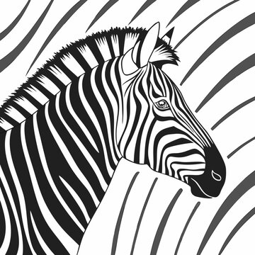 Zebra head portrait black and white minimalist line art with portrait wildlife illustration minimalist creature