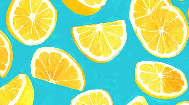 Illustration of lemon slices on blue background