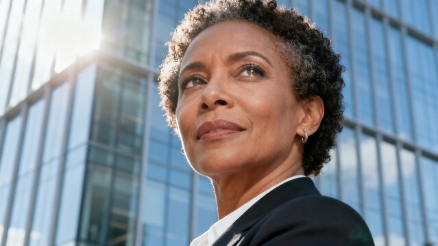 Intersectional leadership and corporate progress concept with confident Afro Latina female executive portrait.