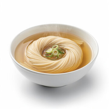 Changshou Mian Longevity Noodles Isolated on White Background Square Composition Studio Shot
