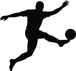 Obraz premium Silhouette of a soccer player kicking a ball in mid air