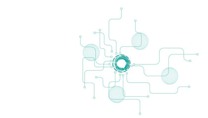 Obraz premium Futuristic digital circuit board graphic, teal electronic network lines on white background, abstract technology connection system for data design