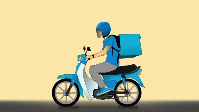 2D Animation of Delivery Courier Riding Blue Scooter with Box
