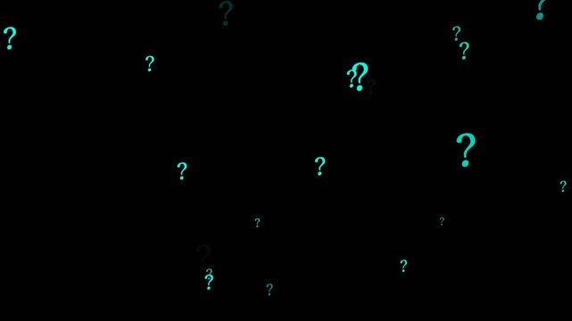 Glowing White Question Mark Rain Animation on Green Screen, Curiosity and Mystery Symbols Flying, Chroma Key Loop Background, 4K Motion Graphics