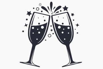 Decorative New Year's Eve Toast with Bubbling Champagne Glasses Graphic © Bably
