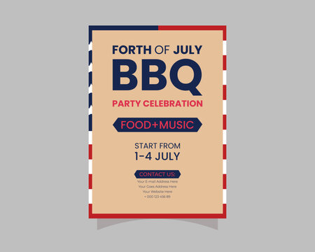4th of July BBQ Party Celebration Flyer Template Independence Day Food Music Poster Design