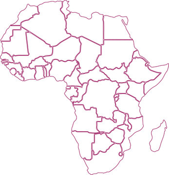 Simplified red outline map of africa continent