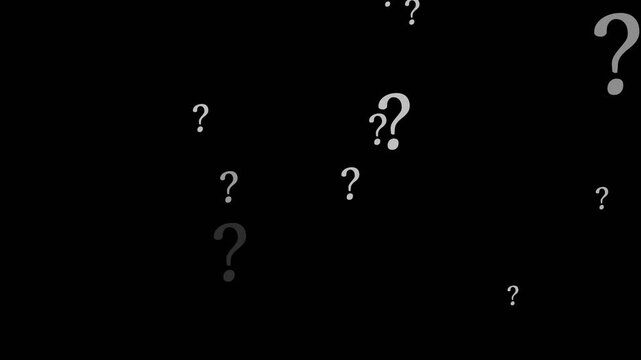 White Question Marks Flying on Green Screen Background, Confused Thinking Symbol Animation, Chroma Key Motion Graphics, Looping 4K Cartoon Question Mark Effect