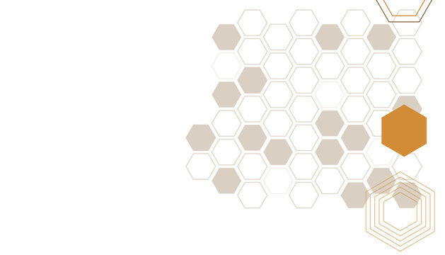 Abstract honeycomb pattern with geometric hexagon shapes in brown and gold tones on a solid black background, for digital
