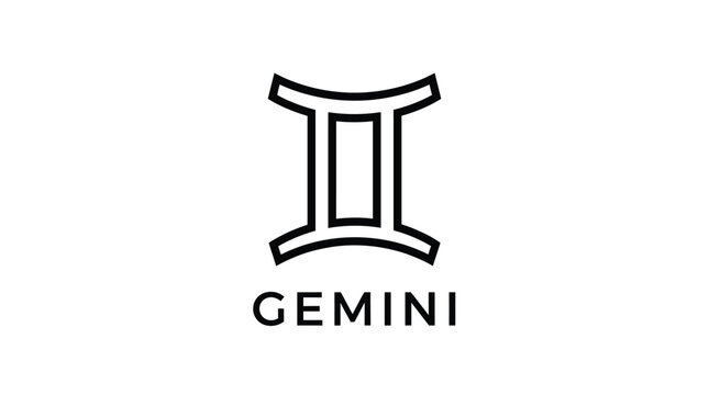 Minimalist black vector graphic illustration of the twin gemini zodiac sign on a white background
