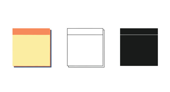 Sticky note icon set color outline and silhouette variations for user interface design