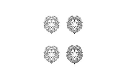 Lion head vector line art illustration set with intricate mandala mane and tribal details © MdSuzan