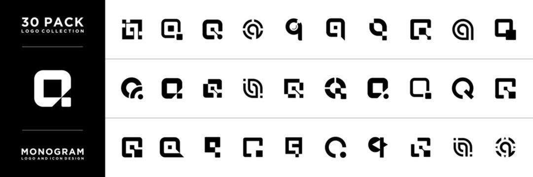 Set of letter Q technology logo icon design template.