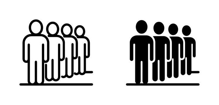 Queue Icons, Line of People Silhouettes, Waiting Group Symbols, Group Icons, Crowd Icons, Vector Graphics