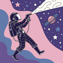 Astronaut exploring deep space with planet saturn astronaut exploration universe astronomy illustration futuristic © Arif