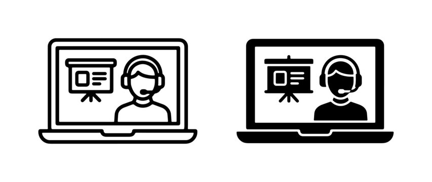 Online Training Icons, E-Learning Presentation, Webinar Support, Digital Classroom, Remote Education