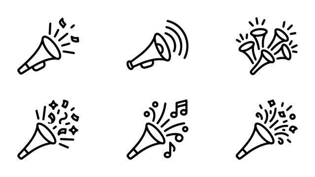 Party Horn Icons, Celebration Trumpet Vector Set, Festive Noise Maker Graphics, Fun Event Symbols