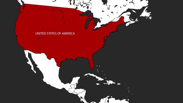 Animated world map zooming into the United States and Miami with airplane travel concept. Tourism, aviation, logistics, travel presentation, and geographic infographic