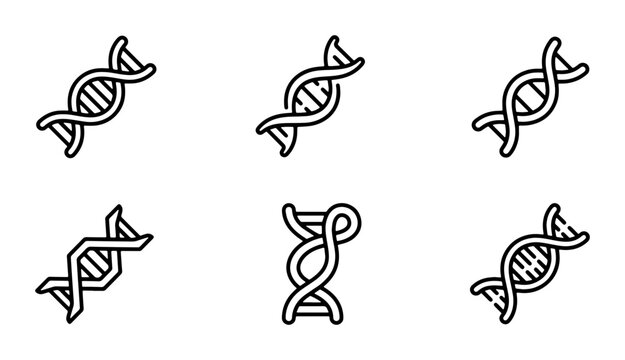 DNA Helix Icons Set, Genetic Science Molecular Structure Symbols, Biotechnology Research Vector Graphics
