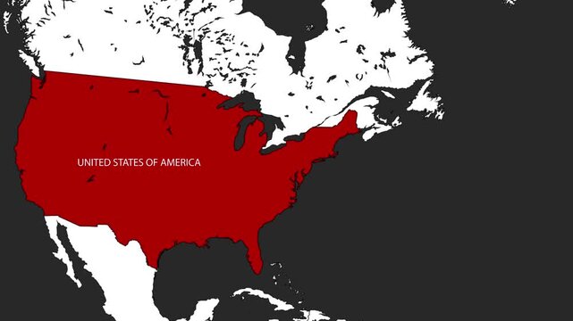 Animated world map zooming into the United States and Washington, D.C. with airplane travel concept. Tourism, aviation, logistics, travel presentation, and geographic infographic