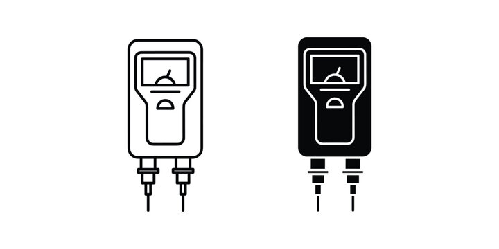 Digital Multimeter icons in outline and solid styles on white background showing electrical measurement