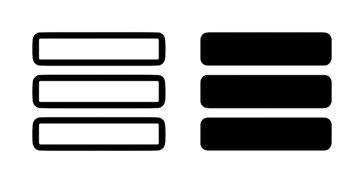 Hamburger Menu Icons, Navigation Buttons, UI Elements, Simple Lines, White and Black, Vector Graphics for Web Design and Apps