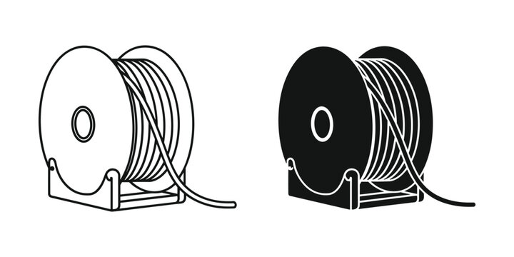 Wire spool with cable unwinding during industrial use on a white background with clean lines
