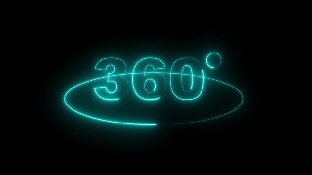 Glowing Neon 360 degree circle rotate icon animation on black background.