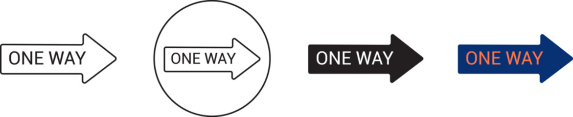 Collection of one way traffic signs and icons in various styles © Anjuman