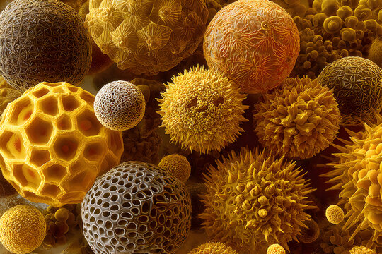 Detailed Scanning Electron Microscope View of Various Microstructures with Unique Shapes and Patterns