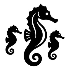 Seahorse family group swimming together in minimalist silhouette style © Wera
