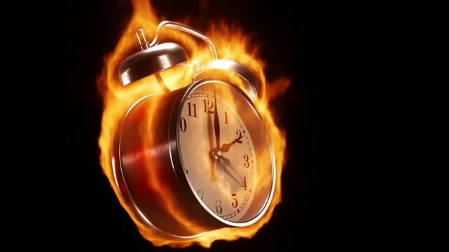 Fiery alarm clock meltdown: intense passage of time in flames
