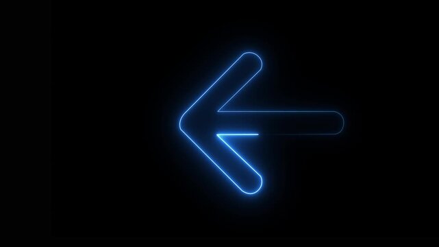 Neon arrow right to left direction concept . Arrow pointing right side, beautiful left side neon arrow icon animation on black background. 4K abstract neon arrow loading icon and uploading animation.
