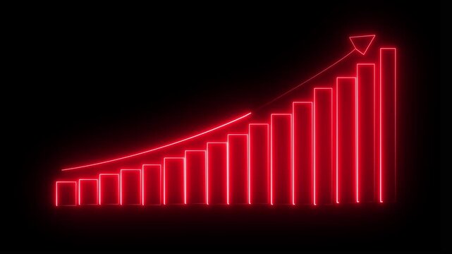 Glowing light neon business graph icon animation business report presentation growth bar. Dividends and long term investment to beat inflation.