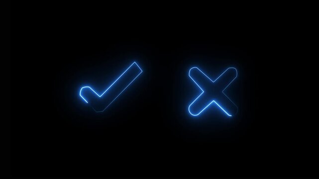 Tick or check mark and cross mark signs neon icon animation. right and wrong animated neon icons, False and true. accept and reject. neon right and wrong icon animation